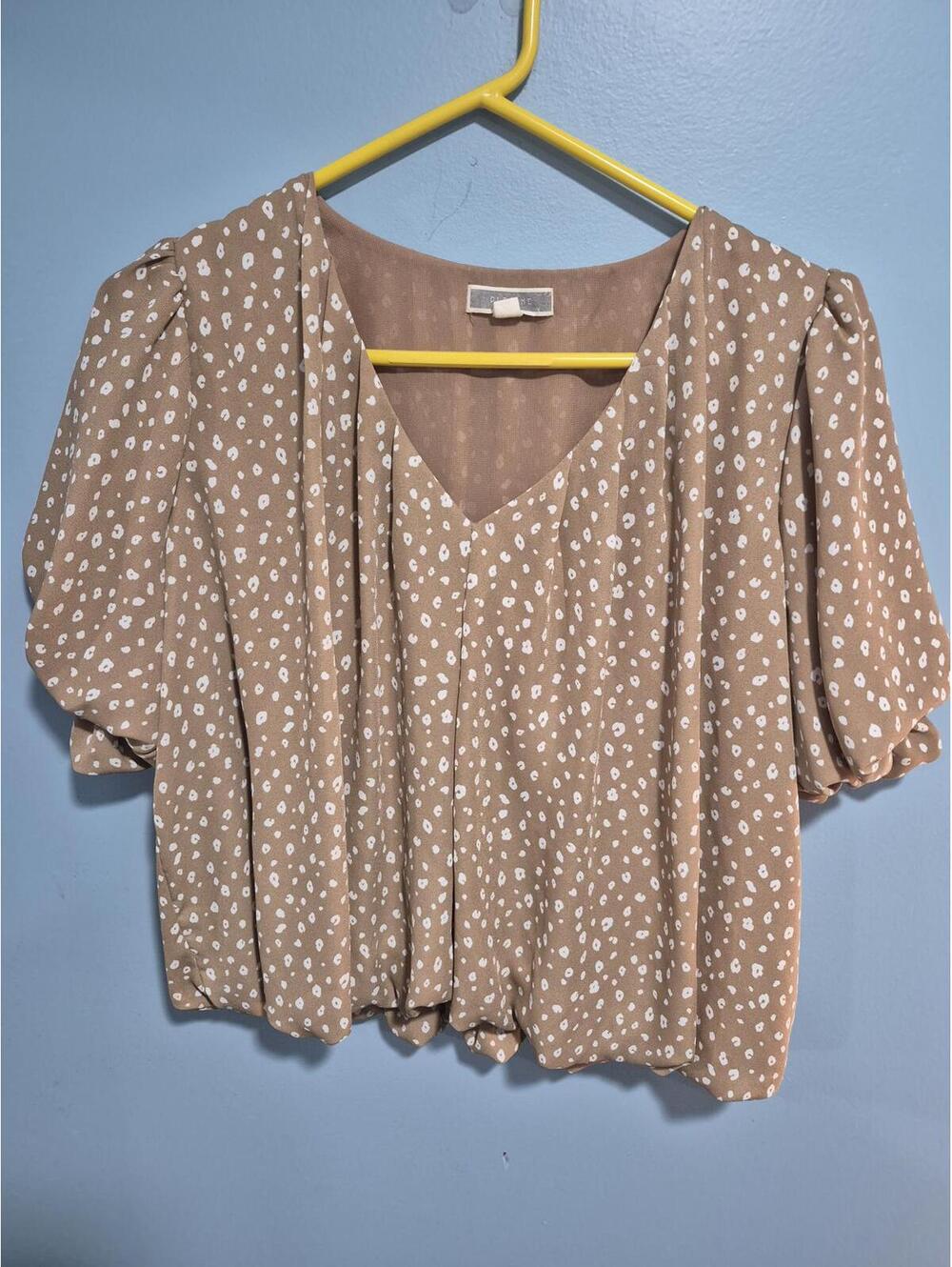 Pleione Women's Polka Dot Puff Sleeve Blouse XS